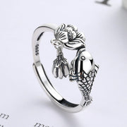 Buddha Stones 925 Sterling Silver Koi Fish Lotus Flower Success Ring Ring BS 2