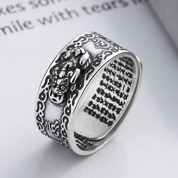 Buddha Stones 925 Sterling Silver PiXiu Scripture Carved Wealth Adjustable Ring Ring BS PiXiu(Wealth♥Luck)(Adjustable)