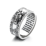 Buddha Stones 925 Sterling Silver PiXiu Scripture Carved Wealth Adjustable Ring Ring BS 9