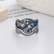 Buddha Stones 925 Sterling Silver Phoenix Peony Flowers Carved Luck Adjustable Ring Ring BS Phoenix(Adjustable)