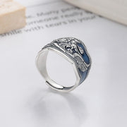 Buddha Stones 925 Sterling Silver Phoenix Peony Flowers Carved Luck Adjustable Ring Ring BS 2