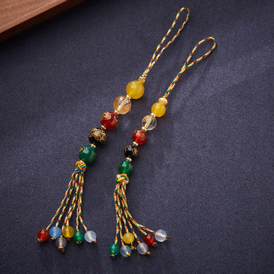 Buddha Stones Handmade Tibetan Five God Of Wealth Various Agate Luck Braid Rope Car Hanging Decoration Car Hanging Decoration BS main