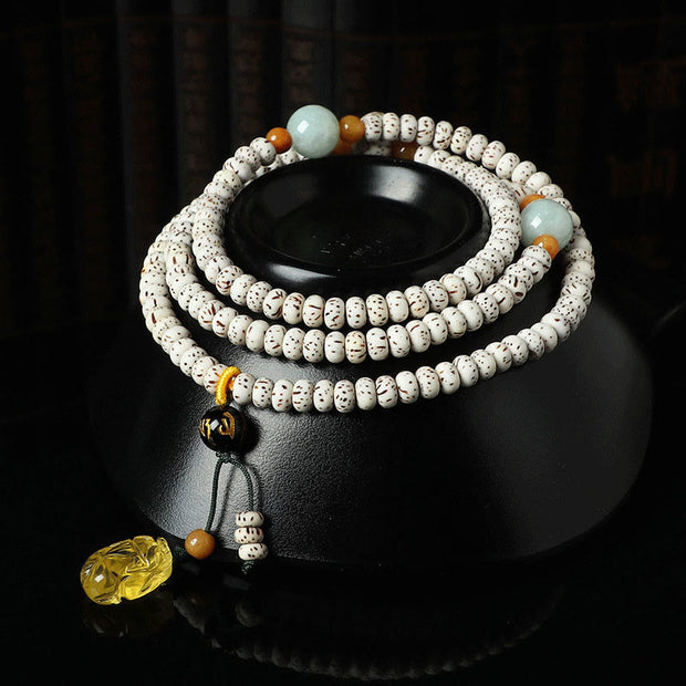 Buddha Stones Tibetan Bodhi Seed Amber Agate Wealth Bracelet