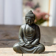 Buddha Stones Tibetan Meditating Buddha Iron Powder Rust Cast Resin Statue Serenity Decoration Decorations BS Black 10*7.5cm