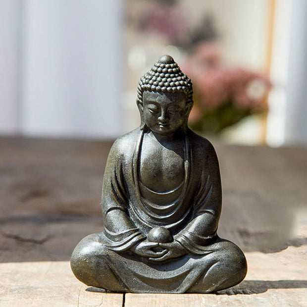 Buddha Stones Tibetan Meditating Buddha Iron Powder Rust Cast Resin Statue Serenity Decoration