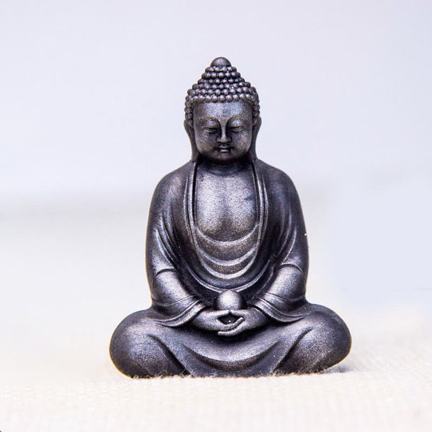 Buddha Stones Tibetan Meditating Buddha Iron Powder Rust Cast Resin Statue Serenity Decoration Decorations BS Polished 10*7.5*2.3cm