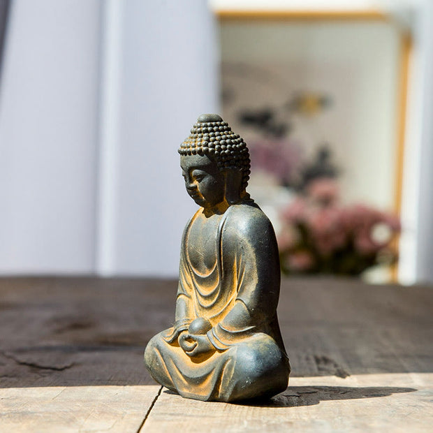 Buddha Stones Tibetan Meditating Buddha Iron Powder Rust Cast Resin Statue Serenity Decoration