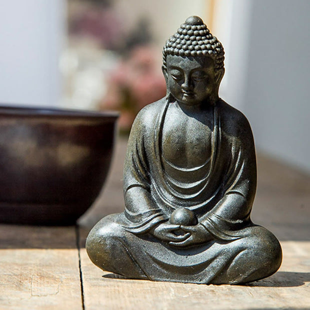 Buddha Stones Tibetan Meditating Buddha Iron Powder Rust Cast Resin Statue Serenity Decoration