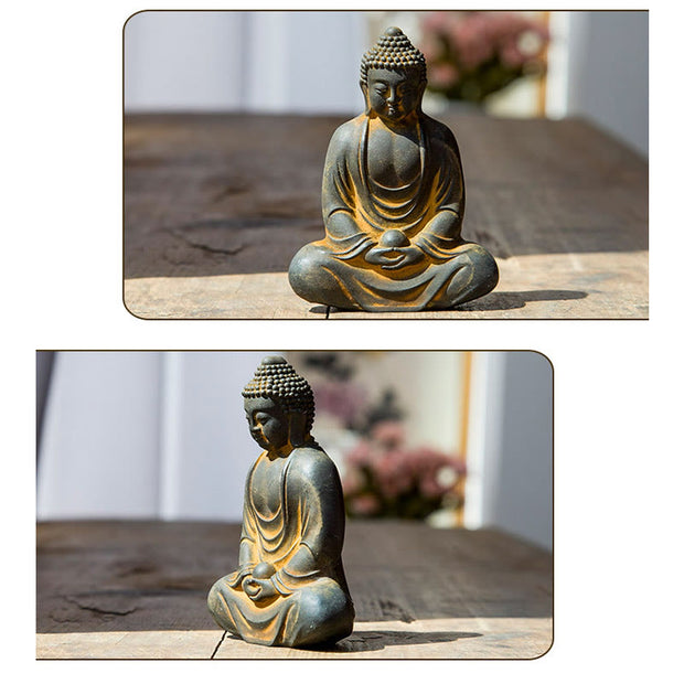 Buddha Stones Tibetan Meditating Buddha Iron Powder Rust Cast Resin Statue Serenity Decoration Decorations BS 6