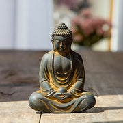 Buddha Stones Tibetan Meditating Buddha Iron Powder Rust Cast Resin Statue Serenity Decoration Decorations BS Rust 10*7.5cm