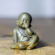 Buddha Stones Small Meditating Monk Iron Powder Rust Cast Resin Statue Desk Decoration