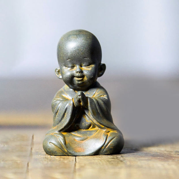 Buddha Stones Small Meditating Monk Iron Powder Rust Cast Resin Statue Desk Decoration Decorations BS Meditating Monk 6.8*4.3cm