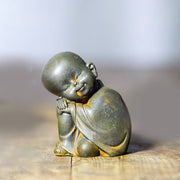 Buddha Stones Small Meditating Monk Iron Powder Rust Cast Resin Statue Desk Decoration