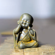 Buddha Stones Small Meditating Monk Iron Powder Rust Cast Resin Statue Desk Decoration Decorations BS Cute Monk 6.2*4.7cm