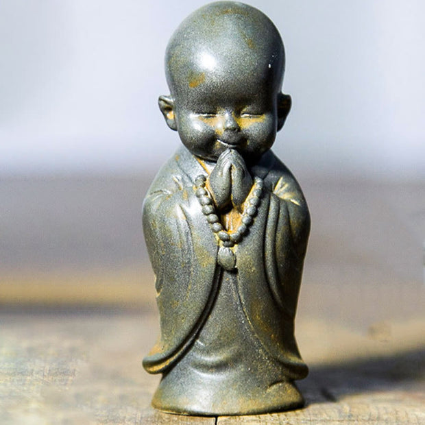 Buddha Stones Small Meditating Monk Iron Powder Rust Cast Resin Statue Desk Decoration Decorations BS Monk Meditating Standing 8*3.5cm