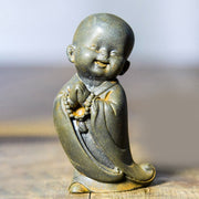 Buddha Stones Small Meditating Monk Iron Powder Rust Cast Resin Statue Desk Decoration Decorations BS Monk With Clasped Hands 8*4.4cm