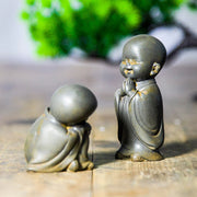 Buddha Stones Small Meditating Monk Iron Powder Rust Cast Resin Statue Desk Decoration Decorations BS 20