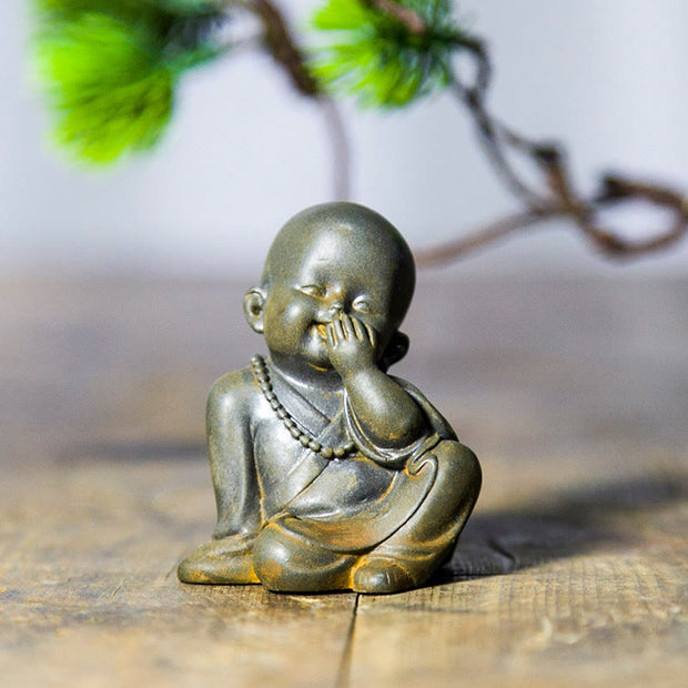 Buddha Stones Small Meditating Monk Iron Powder Rust Cast Resin Statue Desk Decoration Decorations BS 3