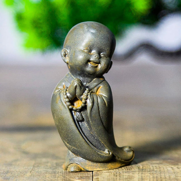 Buddha Stones Small Meditating Monk Iron Powder Rust Cast Resin Statue Desk Decoration Decorations BS 16