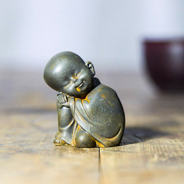 Buddha Stones Small Meditating Monk Iron Powder Rust Cast Resin Statue Desk Decoration Decorations BS 9