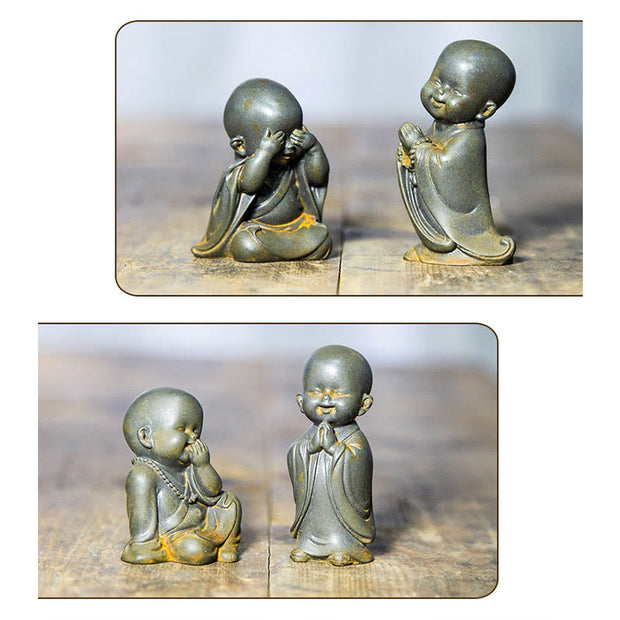 Buddha Stones Small Meditating Monk Iron Powder Rust Cast Resin Statue Desk Decoration Decorations BS 23