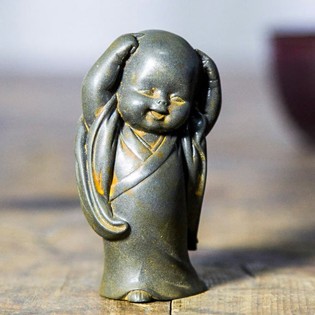 Buddha Stones Small Meditating Monk Iron Powder Rust Cast Resin Statue Desk Decoration Decorations BS 18