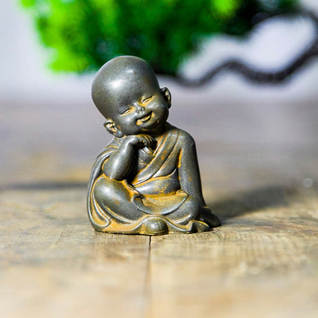 Buddha Stones Small Meditating Monk Iron Powder Rust Cast Resin Statue Desk Decoration Decorations BS 5