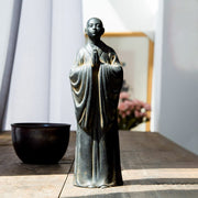 Buddha Stones Meditating Praying Monk Iron Powder Rust Cast Resin Statue Home Decoration Decorations BS Monk With Clasped Hands  19*5.9cm