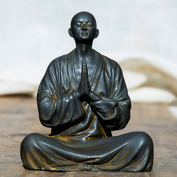 Buddha Stones Meditating Praying Monk Iron Powder Rust Cast Resin Statue Home Decoration Decorations BS Praying Monk 12.5*10.2cm