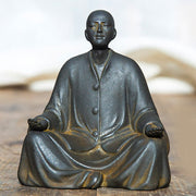 Buddha Stones Meditating Praying Monk Iron Powder Rust Cast Resin Statue Home Decoration Decorations BS Monk With Closed Eyes 10*9cm