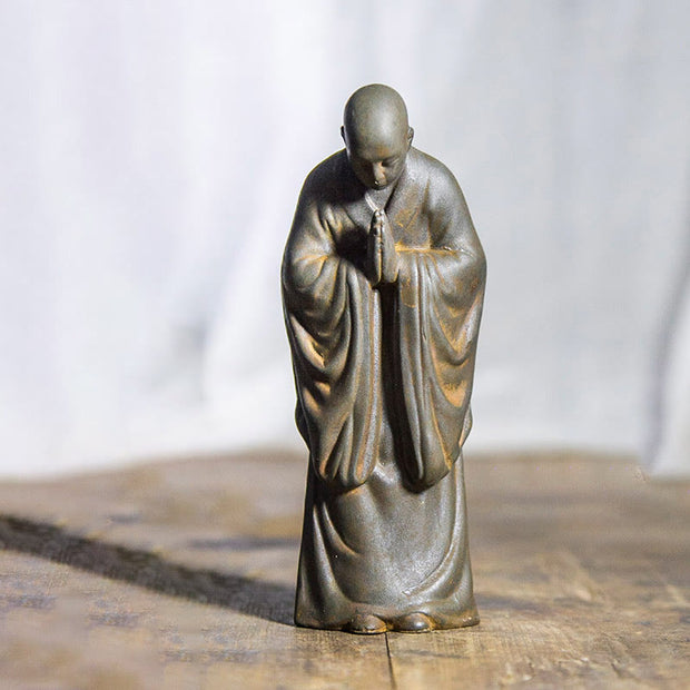 Buddha Stones Meditating Praying Monk Iron Powder Rust Cast Resin Statue Home Decoration Decorations BS Bowed Monk 15*5.9cm