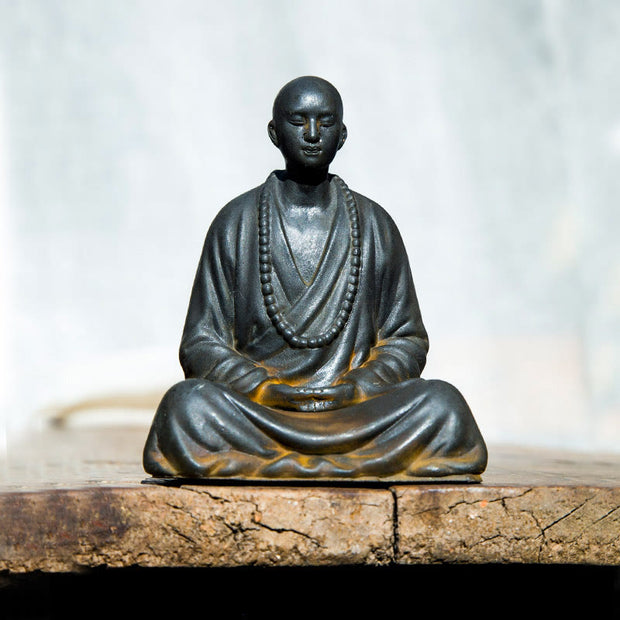 Buddha Stones Meditating Praying Monk Iron Powder Rust Cast Resin Statue Home Decoration Decorations BS 8