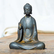 Buddha Stones Handmade Meditation Sakyamuni Buddha Iron Powder Rust Cast Resin Statue Decoration Decorations BS Monk with Hands Raised Rust Version 12*9cm