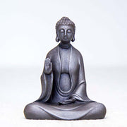 Buddha Stones Handmade Meditation Sakyamuni Buddha Iron Powder Rust Cast Resin Statue Decoration Decorations BS Monk with Hands Raised Polished Version 11*8.5*4.8cm