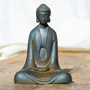 Buddha Stones Handmade Meditation Sakyamuni Buddha Iron Powder Rust Cast Resin Statue Decoration Decorations BS Meditation Buddha Rust Version 12*9cm