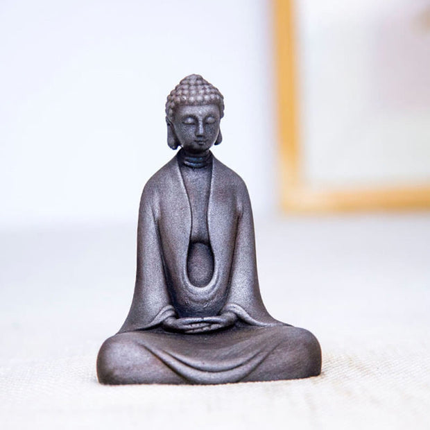 Buddha Stones Handmade Meditation Sakyamuni Buddha Iron Powder Rust Cast Resin Statue Decoration Decorations BS 27