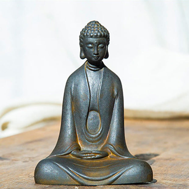 Buddha Stones Handmade Meditation Sakyamuni Buddha Iron Powder Rust Cast Resin Statue Decoration Decorations BS 9