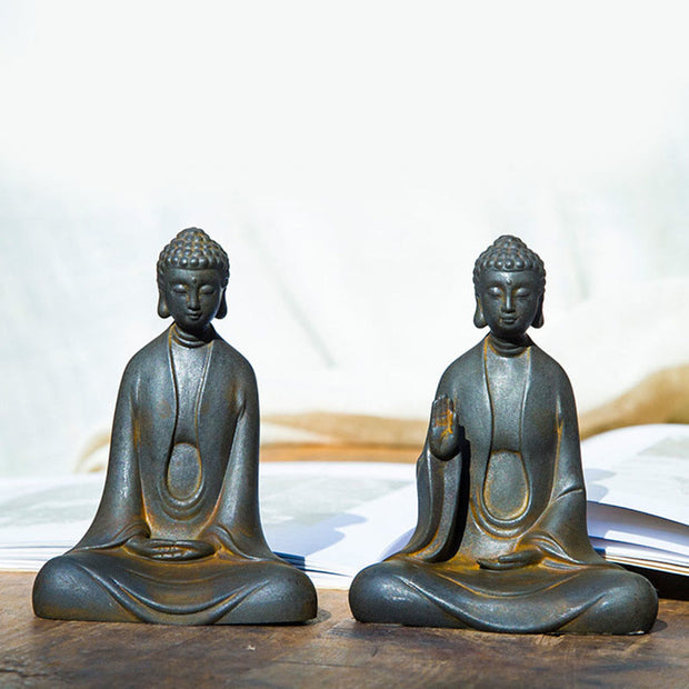 Buddha Stones Handmade Meditation Sakyamuni Buddha Iron Powder Rust Cast Resin Statue Decoration Decorations BS 20