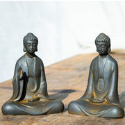 Buddha Stones Handmade Meditation Sakyamuni Buddha Iron Powder Rust Cast Resin Statue Decoration