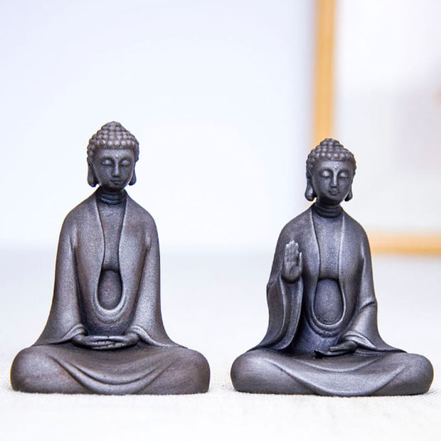 Buddha Stones Handmade Meditation Sakyamuni Buddha Iron Powder Rust Cast Resin Statue Decoration Decorations BS 33