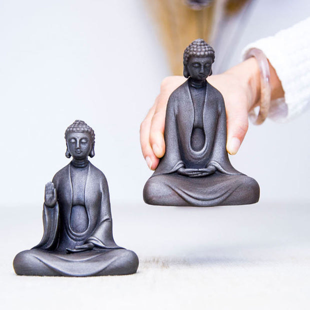 Buddha Stones Handmade Meditation Sakyamuni Buddha Iron Powder Rust Cast Resin Statue Decoration Decorations BS 32