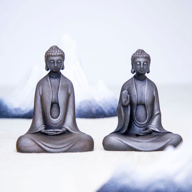 Buddha Stones Handmade Meditation Sakyamuni Buddha Iron Powder Rust Cast Resin Statue Decoration Decorations BS 34