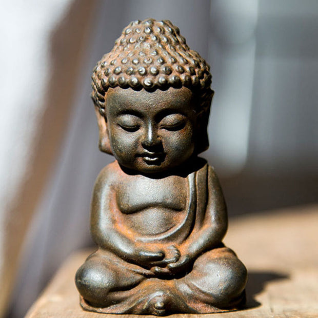 Buddha Stones Handmade Small Sakyamuni Buddha Iron Powder Rust Cast Resin Statue Decoration Decorations BS Rust Version Meditation Buddha 9*5.5cm