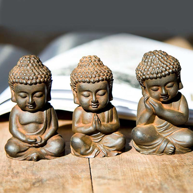 Buddha Stones Handmade Small Sakyamuni Buddha Iron Powder Rust Cast Resin Statue Decoration Decorations BS 1