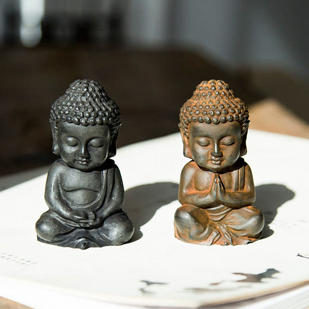 Buddha Stones Handmade Small Sakyamuni Buddha Iron Powder Rust Cast Resin Statue Decoration Decorations BS 20