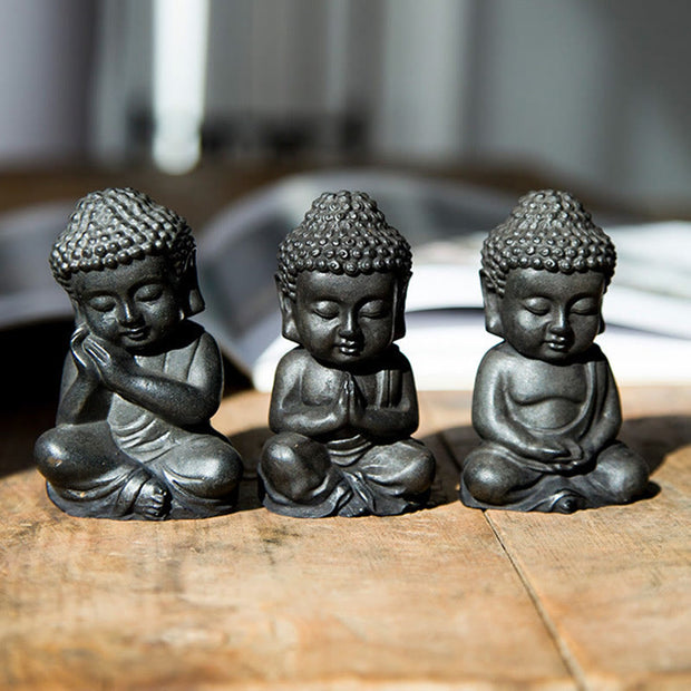 Buddha Stones Handmade Small Sakyamuni Buddha Iron Powder Rust Cast Resin Statue Decoration Decorations BS 18