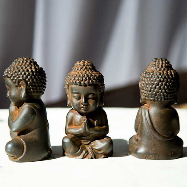 Buddha Stones Handmade Small Sakyamuni Buddha Iron Powder Rust Cast Resin Statue Decoration Decorations BS 2