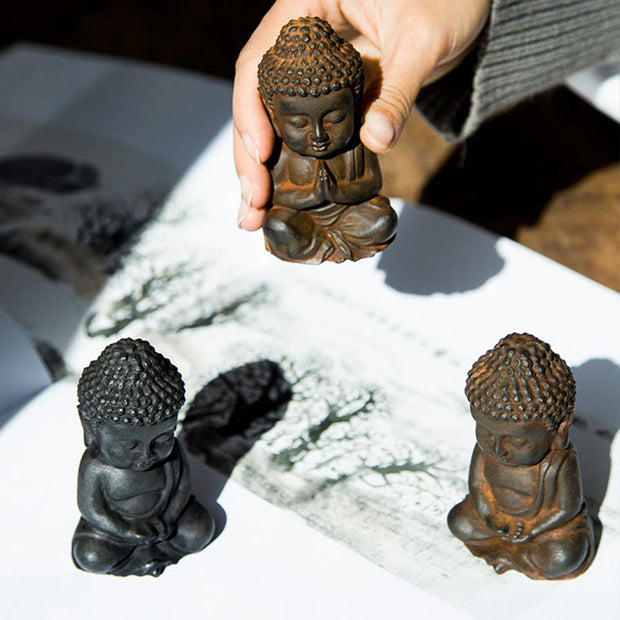 Buddha Stones Handmade Small Sakyamuni Buddha Iron Powder Rust Cast Resin Statue Decoration Decorations BS 21