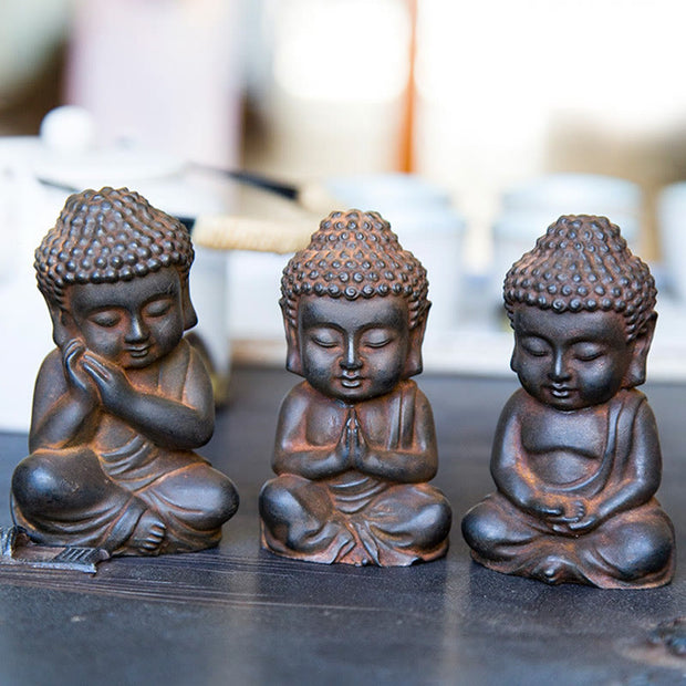 Buddha Stones Handmade Small Sakyamuni Buddha Iron Powder Rust Cast Resin Statue Decoration Decorations BS 8