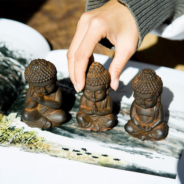 Buddha Stones Handmade Small Sakyamuni Buddha Iron Powder Rust Cast Resin Statue Decoration